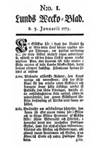 Lunds Wecko Blad No 1 5 Januarii 1775